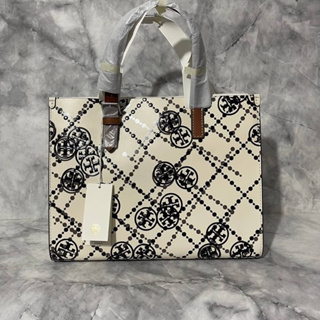 Tory Burch Small T Monogram Leather High Frequency Tote  ของแท้ จาก shop usa