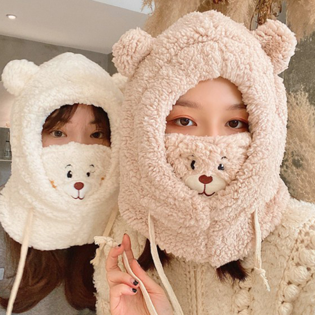 catalog-accessories-หมวกกันหนาวแฟชั่นสไตล์เกาหลี-รูปตัวการ์ตูนหัวหมี-ขนปุยนุ่ม-5-สี-พร้อมเชือกสามารถปรับระดับความแน่นไ