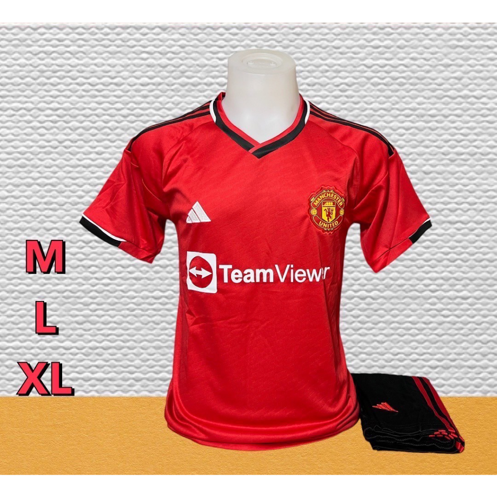 เสื้อบอลคอวีผู้ชายลายทีมแมนยูใหม่-ได้เสื้อ-กางเกง