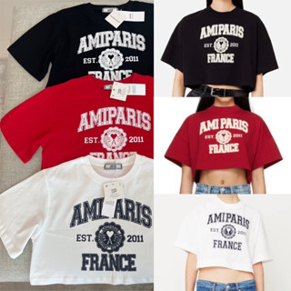 Paris crop top🤍❤️🖤(300฿ฟรีส่ง) เสื้อยืดทรงครอปแขนสั้น ทรงสวยมากค่า ลายสกรีนอักษรโลโก้ด้านหน้า งานดีมาก valen