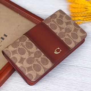 🎀 (สด-ผ่อน) กระเป๋าสตางค์ ใบยาว 2 พับ C5862 Shop Slim Wallet In Signature Canvas