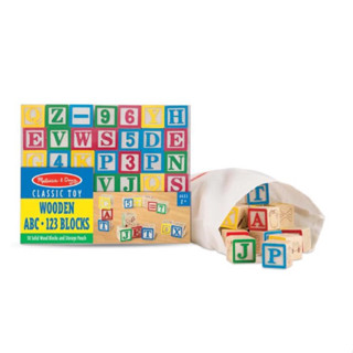 บล็อกไม้ ABC/123 50ชิ้นพร้อมถุงผ้า Melissa &amp; Doug Alphabet ABC-123 Blocks