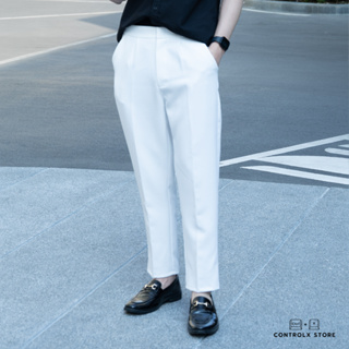 CTRLX - กางเกงสแลคขาเต่อ กระบอกเล็ก สไตล์เกาหลี KOREAN RELAXED PLEAT PANTS รุ่น BOY ผ้าดีมาก