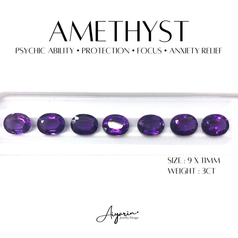 amethyst-พลอยเเท้อเมทิสต์-น้ำหนัก3กะรัต-ขนาด9x11มิล-ความสะอาดvvs-ไฟดี-น้ำสวย