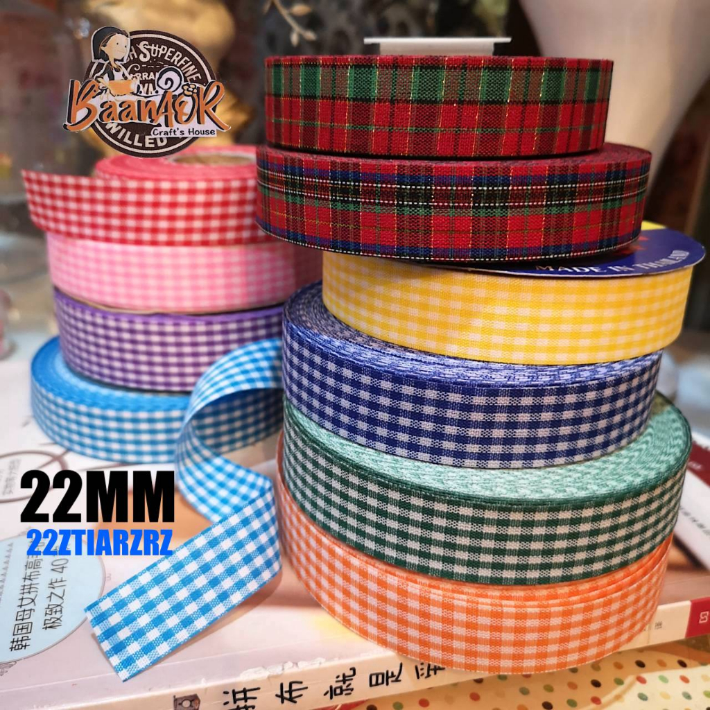 ยกม้วน-22มิล-ริบบิ้น-ลายสก็อต-ผ้าต่วน-ribbon-for-diy-มีหลายสี-ริบบิ้นสำหรับวันพิเศษ-สินค้าพร้อมส่งจากไทย