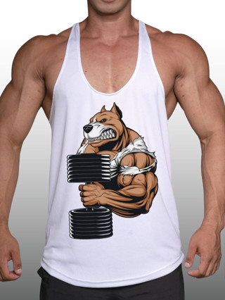 PITBULL เสื้อกล้ามเพาะกายทรงคลาสสิค Bodybuilding Dry Fit Gym Tank Top