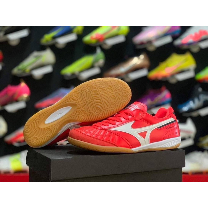 รองเท้าฟุตซอลพื้นเรียบmizunoงานjapan-หนังนุ่มน้ำหนักเบาแข็งแรงสินค้าตรงปก-100-มีกล่อง-ถุงผ้า