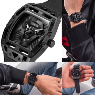 (ผ่อน0%) นาฬิกา 🖤 GUESS PHOENIX GW0500G2 🖤 กรอบ และหน้าปัดดำ 43 mm.​ สาย Leather/Silicone สีดำ
