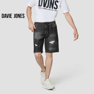 DAVIE JONES กางเกงขาสั้น ผู้ชาย เอวยางยืด สีดำ สีกรม Elasticated Shorts in black navy SH0003BK NV