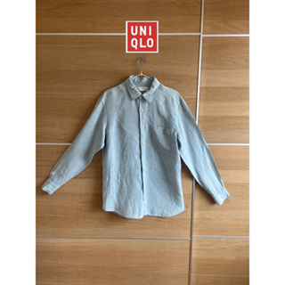 UNIQLO x Linen  x L อก 40 ยาว 26 ❌ตำหนิ มีสีตก ตัวผ้ายังใหม่ Code: 1014(7)