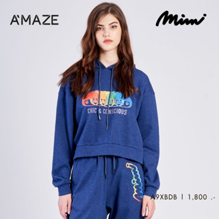 MIMI เสื้อHoodie Mimi Multi Faces Crop hood สีน้ำเงิน (A9XBDB)