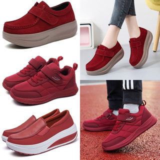 รองเท้าผ้าใบผู้หญิง สีแดง รองเท้าเพื่อสุขภาพ แบรนด์ HUIANG ,RUIDENG ไซส์ 36-40