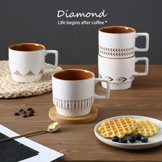 ❤ Diamond Coffee แก้วกาแฟเซรามิคมินิมอล ญี่ปุ่น ขนาด 300 มล ชุดแก้วเซรามิกชุดของขวัญขนาดเล็ก แก้วกาแฟ สไตล์มินิมอล