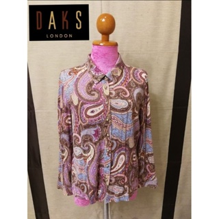 เสื้อเชิ้ต​ลายพริกแขนยาว DAKS​ LONDON​ (Private​ Collection)​ Brand_2nd hand กระดุม วัสดุโลหะปั้มโลโกวินเทจ