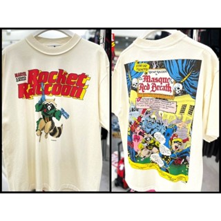 เสื้อMarvel  ลาย Rocket  สีขาว ฟอกเฟด วินเทจ ( HP-005)