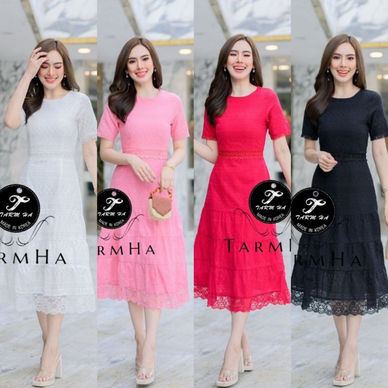 เดรสเพื่อนเจ้าสาว4สี-s-6xl-dress-เดรสดำ-เดรสสีขาวผ้าฉลุลายชายลูกไม้-งานป้าย-tarm-ha