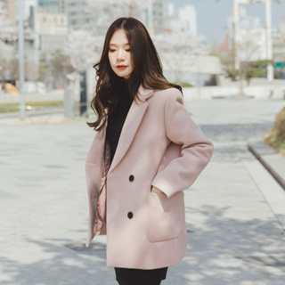 Autumn wool coat โค้ทผ้าวูล สีชมพู กันหนาวได้ดีมากค่ะ