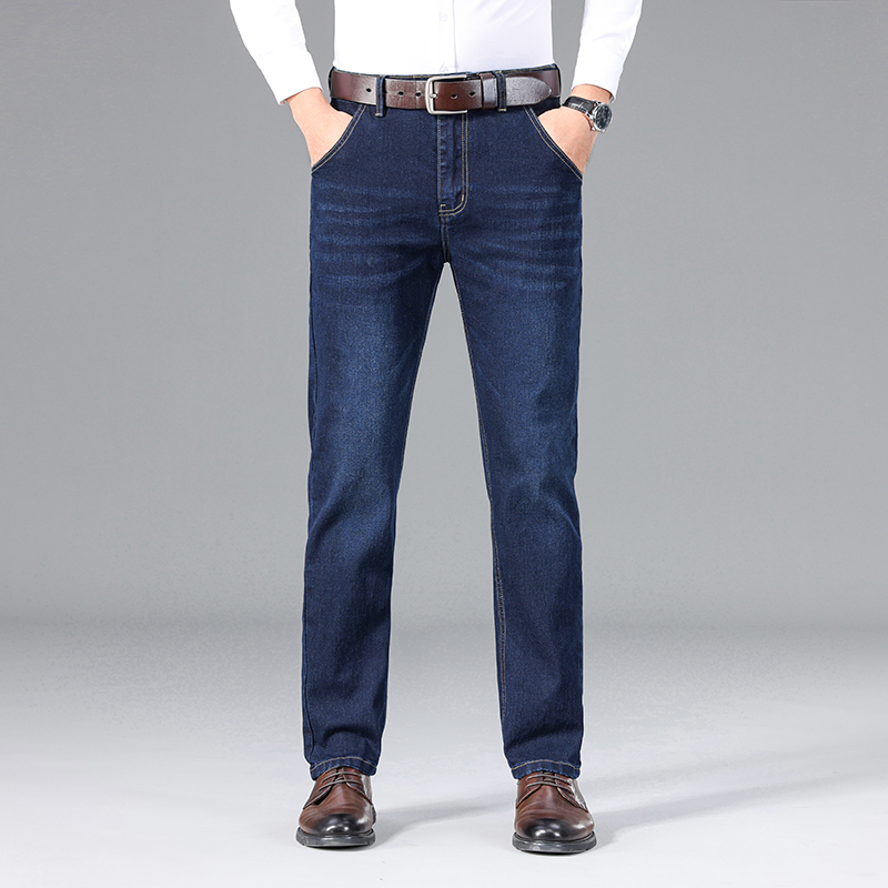 กางเกงยีนส์ผู้ชายขายาวเอวสูง-สีพื้นผ้ายืดทรงขากระบอกเล็ก-รุ่นnzk-177