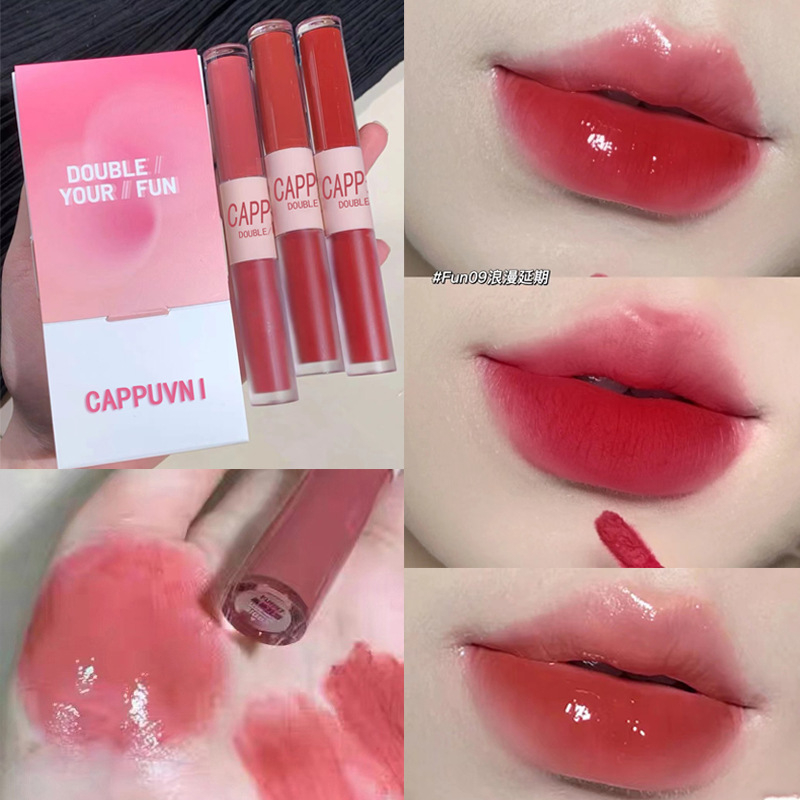 cappuvini-hz-168-new-double-lip-water-color-fun-gloss-lip-glaze-mirror-glaze-student-ลิปสติกคุณภาพสูง