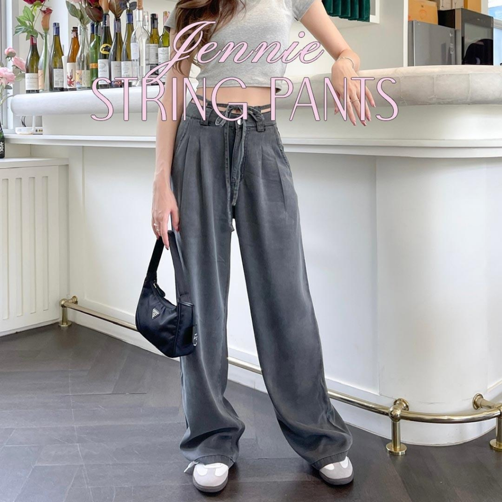 choosedress-a5194-jennie-string-pants-กางเกงยีนส์ขายาว-แต่งเชือกผูกเอว