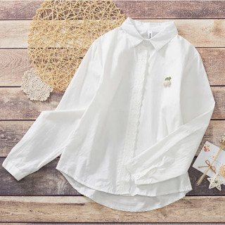 C100%ผ้าฝ้ายสีขาวเสื้อเชิ้ตนักเรียนหญิง JK วิทยาลัยลมระวังเครื่องฤดูใบไม้ผลิเสื้อผ้าหวานหลวมอเนกประสงค์เสื้อเชิ้ตแขนยาว