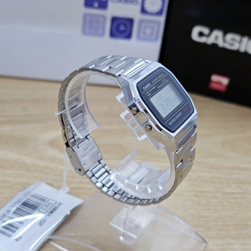 ของแท้-casio-นาฬิกาข้อมือ-รุ่น-a158wa-1df-สายสแตนเลส-รับประกันศูนย์-cmg-1-ปี