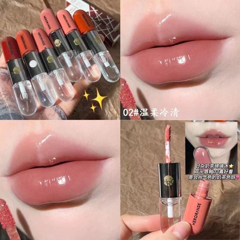 lip-herorange-ลิปสติก-ลิปกลอส-แบบสองหัว-เคลือบน้ำใส-กันน้ำ-ติดทนนาน-ชุ่มชื้น-m344