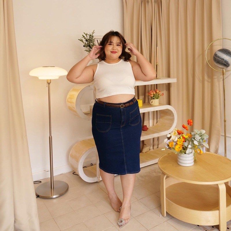 cham-jeans-skirt-กระโปรงยีนส์ยาวสาวอวบความยาว4ส่วน-มีถึงไซต์44-แล้ว