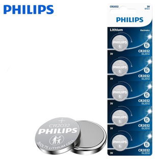 ถ่านกระดุมPhilips CR2032 Lithium 3V(1แผงบรรจุ5ก้อน)แบ่งจำหน่าย ของแท้