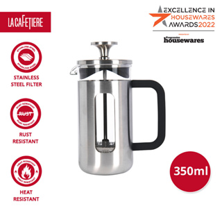 La Cafetiere 350 ml Pisa French Press Coffee Maker / Tea Maker with multiple level Filtration System, Heat Resistant Borosilicate Glass with Stainless Steel Frame and Black Handle กาชงกาแฟเฟร้นช์เพรส