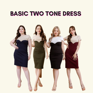 [กรอกโค้ด WQBKFQ ลด 125.-] Basicnotbasics - Basic two tone dress เดรสทำงาน ทูโทน ผ้า Ribbed