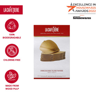 La Cafetiere Unbleached Coffee Filter Papers Fit for Coffee Maker , Natural Wood Pulp, 100% biodegradable , No Blowout, Disposable for Pour Over and Drip Coffee Maker 4, 100 pieces - Brown กระดาษกรองกาแฟดริป