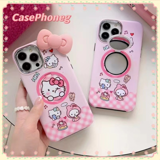 🍑CasePhoneg🍑การ์ตูน Hello Kitty ขายึดกระจก iPhone 11 14 pro max ป้องกันการหล่น ขอบเต็ม สีชมพู case for iPhone 12 13