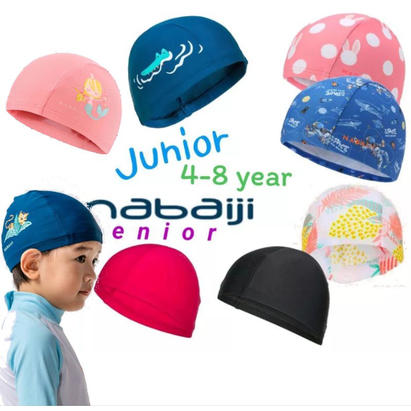 ภาพหน้าปกสินค้าหมวกว่ายน้ำเด็กเล็ก/เด็กรุ่น/ผู้ใหญ่ ผ้าตาข่าย nabaiji จากร้าน tdaeng159 บน Shopee