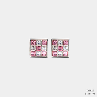 White &amp; Pink Crystal Cufflinks - กระดุมข้อมือคริสตัลสีชมพู/ขาว