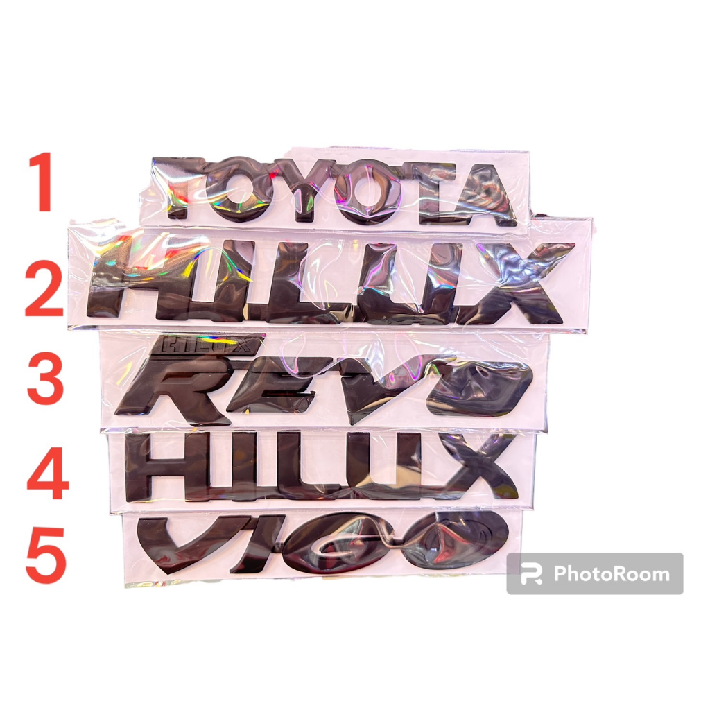 toyota-hilux-revo-vigo-black-อักษร-โตโยต้า-ไฮลัก-รีโว่-วีโว้-แก้มข้าง-ฝาท้าย-ดำด้าน-สติ๊กเกอร์-3m-พลาสติก-abs