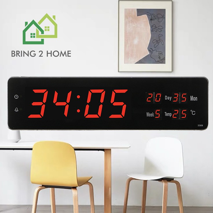 bring2home-นาฬิกาดิจิตอล-led-แขวนติดผนัง-number-clock-แขวนผนัง-รุ่น-3309-ขนาด-33-5x9x3cm-ตัวเลขสีแดง