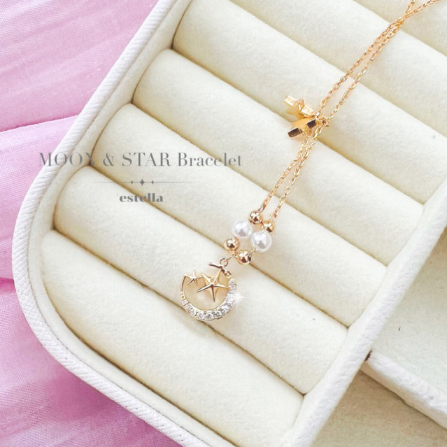 estella-house-พร้อมส่ง-สร้อยข้อมือ-moon-amp-star-bracelet-กำไลข้อมือผู้หญิง