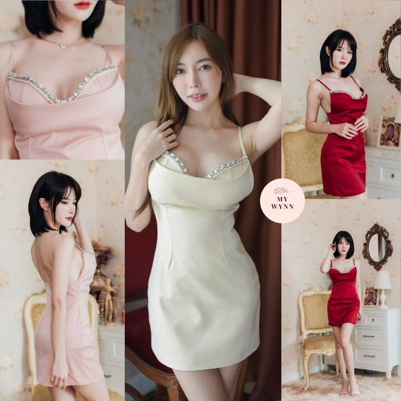 ป้าย-my-wynn-lamoon-dress-ชุดเดรสแต่งเพชรช่วงอก-ทรงเข้ารูป-อกเสริมบรามาเรียบร้อย