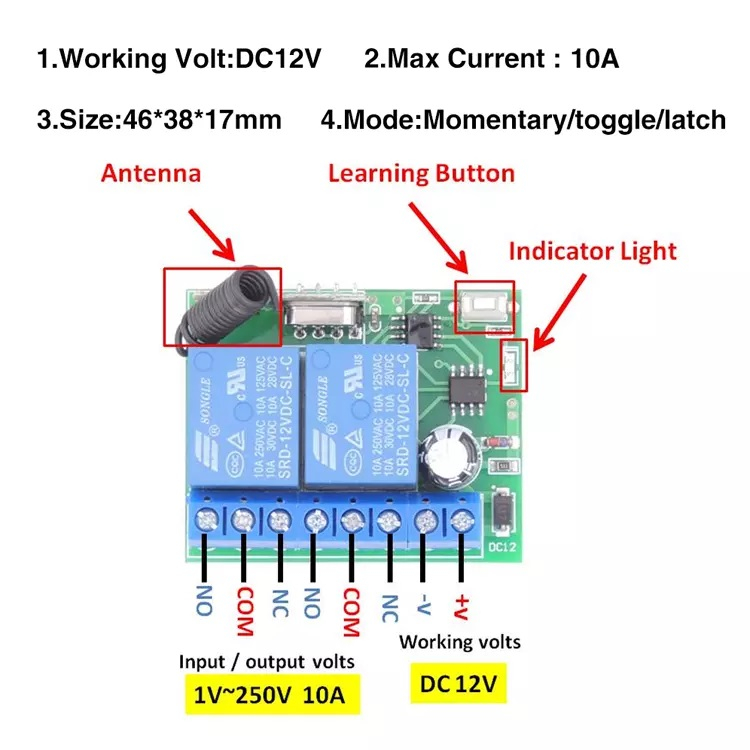 สวิตช์-กล่องควบคุม-ตัวรับสัญญาณ-12v-2ch-433-mhz-rf-ขนาดเล็ก-ซ่อนง่าย-remote-สำหรับ-กลับทางหมุนมอเตอร์-ไม่รวมรีโมท