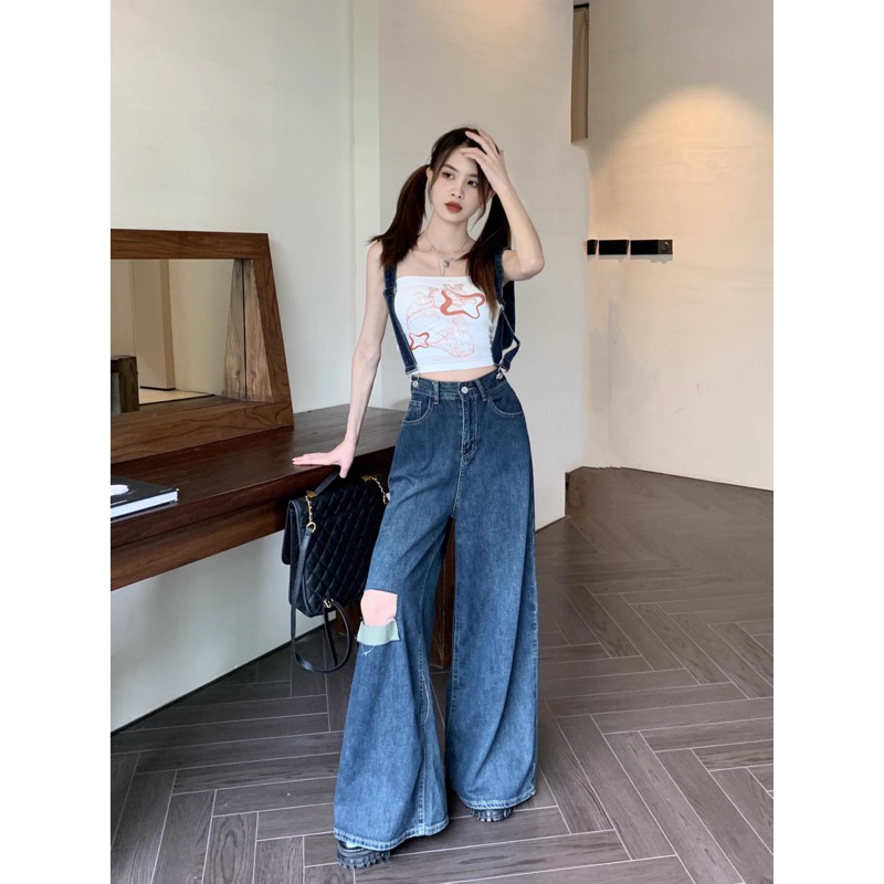 manyjeans-overalls-เอี๊ยมกางเกงขายาวเอวสูง-สินค้าพร้อมส่งในไทย