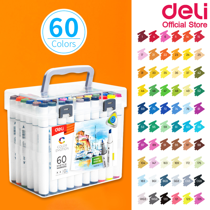 deli-70803-60-sketch-marker-60-colors-ชุดปากกามาร์กเกอร์-2-หัว-60-สี-มาร์กเกอร์-สี-สีวาดรูป-อุปกรณ์วาดรูป-เครื่องเขียน-อุปกรณ์การเรียน