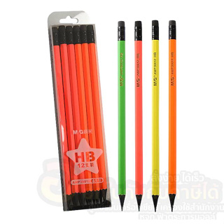 ดินสอ m&amp;g ดินสอไม้ รหัส awp30812 HB สีล้วน สะท้อนแสง ทรงหกเหลี่ยม บรรจุ 12แท่ง/กล่อง จำนวน 1กล่อง พร้อมส่ง