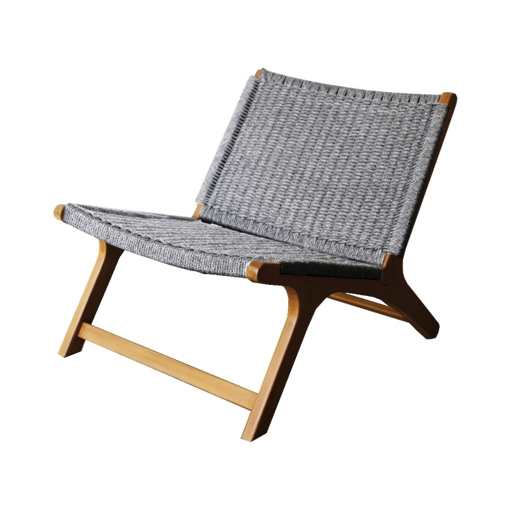 Aok 23 Inch Teak Outdoor Dining Chair, Gray Woven Rope, Curved Back, Brown By Casagear Home