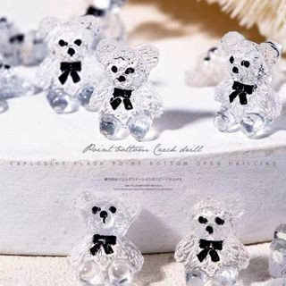 พร้อมส่ง เรซิ่น รูปการ์ตูนหมีน่ารัก 3 มิติ สีขาว สีดํา สีโปร่งใส สําหรับตกแต่งเล็บ DIY จํานวน 10 ชิ้น
