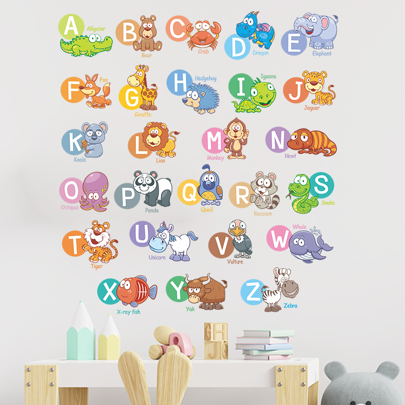สติ๊กเกอร์ลายABC การ์ตูน ลายสัตว์โลก สําหรับติดตกแต่งผนังห้อง ตกแต่ง ...