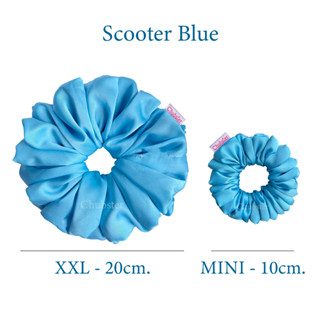 Scooter Blue ยางรัดผมผ้าซาติน บางลื่น Satin Scrunchies ยางมัดผม ยางรัดผมโดนัท