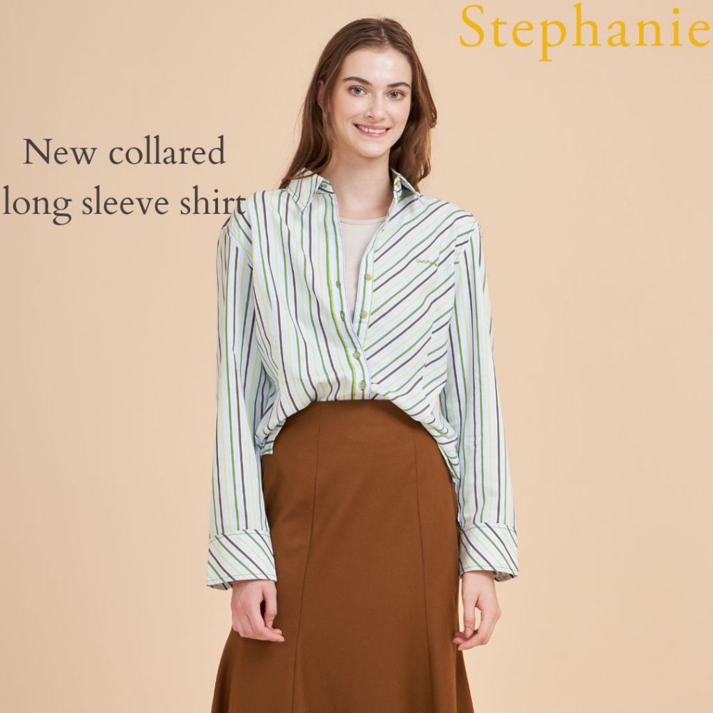 gsp-stephanie-เสื้อเชิ้ตยาวลายทาง-สีฟ้าเขียว-ows51gr