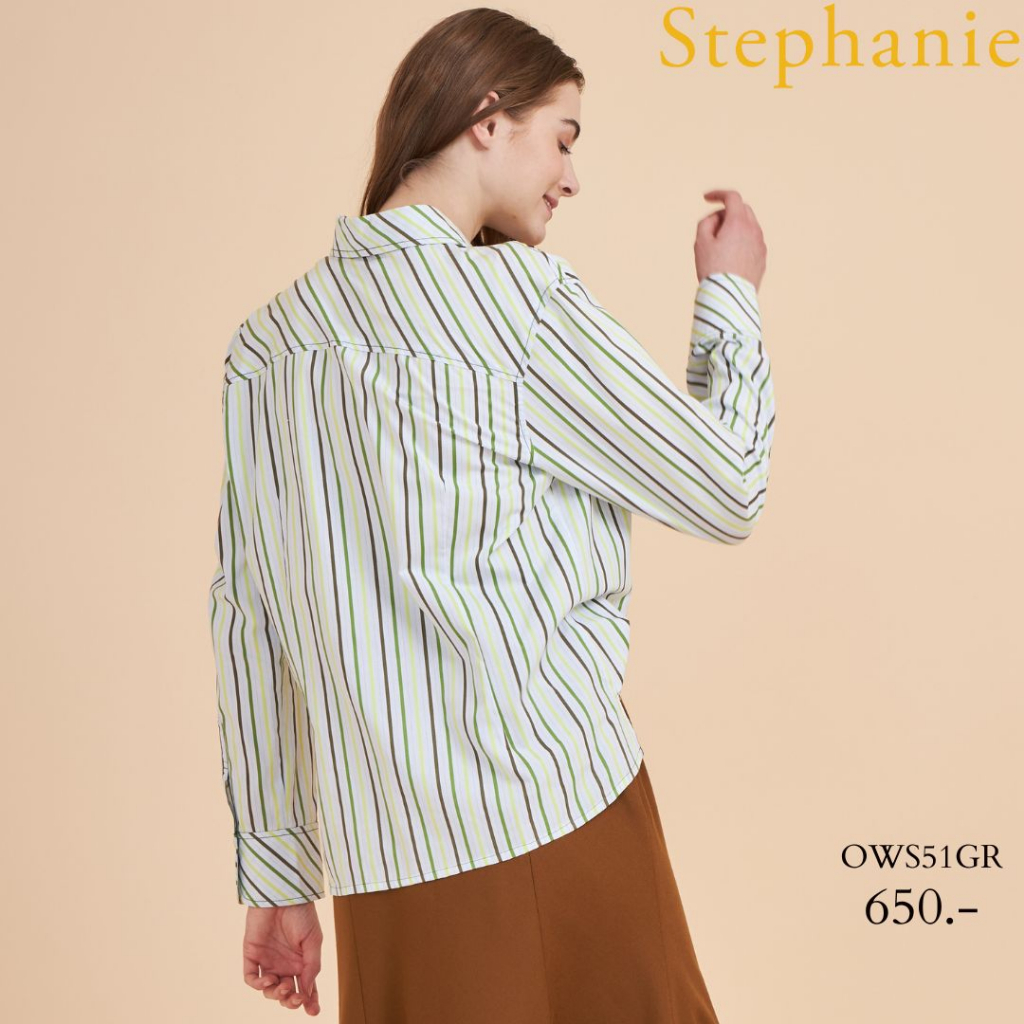 gsp-stephanie-เสื้อเชิ้ตยาวลายทาง-สีฟ้าเขียว-ows51gr