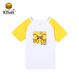 B.Duck เสื้อยืดเด็กสีตัดกัน Raglan แขนสั้นเด็กผู้ชายฤดูร้อนใหม่ผ้าฝ้ายพิมพ์ลายด้านบน